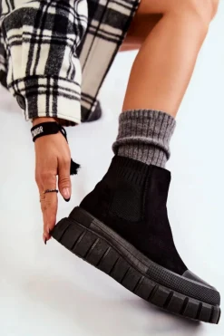 Discount Boto Modne Wsuwane Botki Na Platformie Czarne Jenna