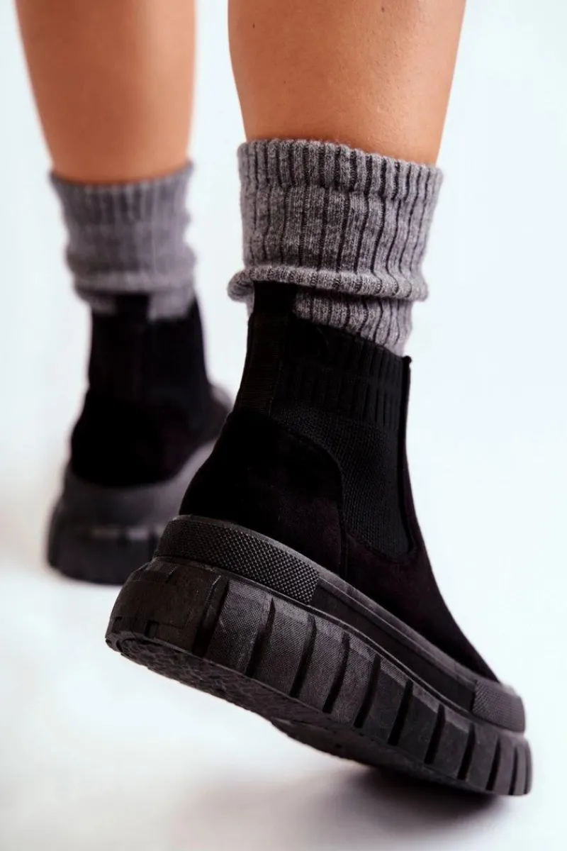 Discount Boto Modne Wsuwane Botki Na Platformie Czarne Jenna