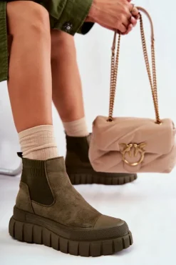 Brązowe I Beżowe Botki|Botki Płaskie>Boto Modne Wsuwane Botki Na Platformie Zielone Jenna