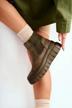 Brązowe I Beżowe Botki|Botki Płaskie>Boto Modne Wsuwane Botki Na Platformie Zielone Jenna