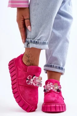 Sneakersy Damskie>Boto Modne Wsuwane Buty Sportowe Półbuty Z Ozdobą Fuksja Desire