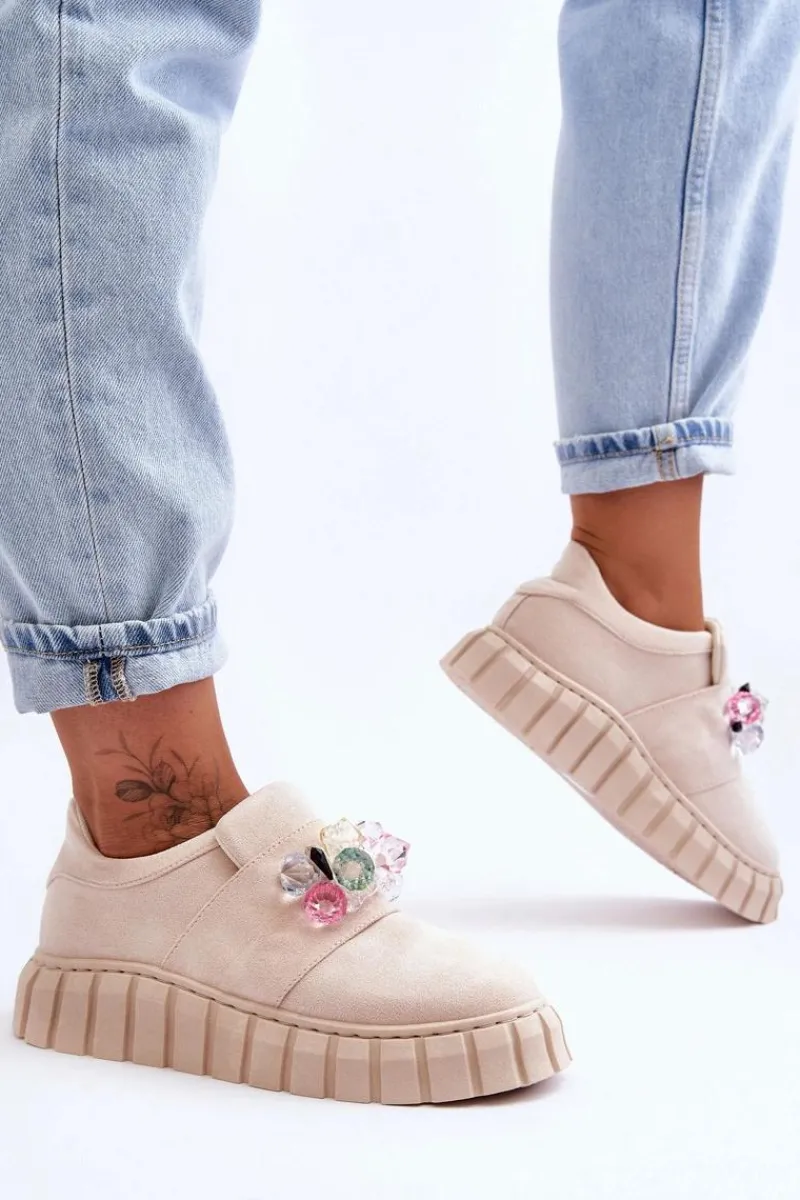 Best Modne Wsuwane Buty Sportowe Półbuty Z Ozdobą Beżowe Desire Damskie Buty Sportowe Na Platformie|Sneakersy Damskie