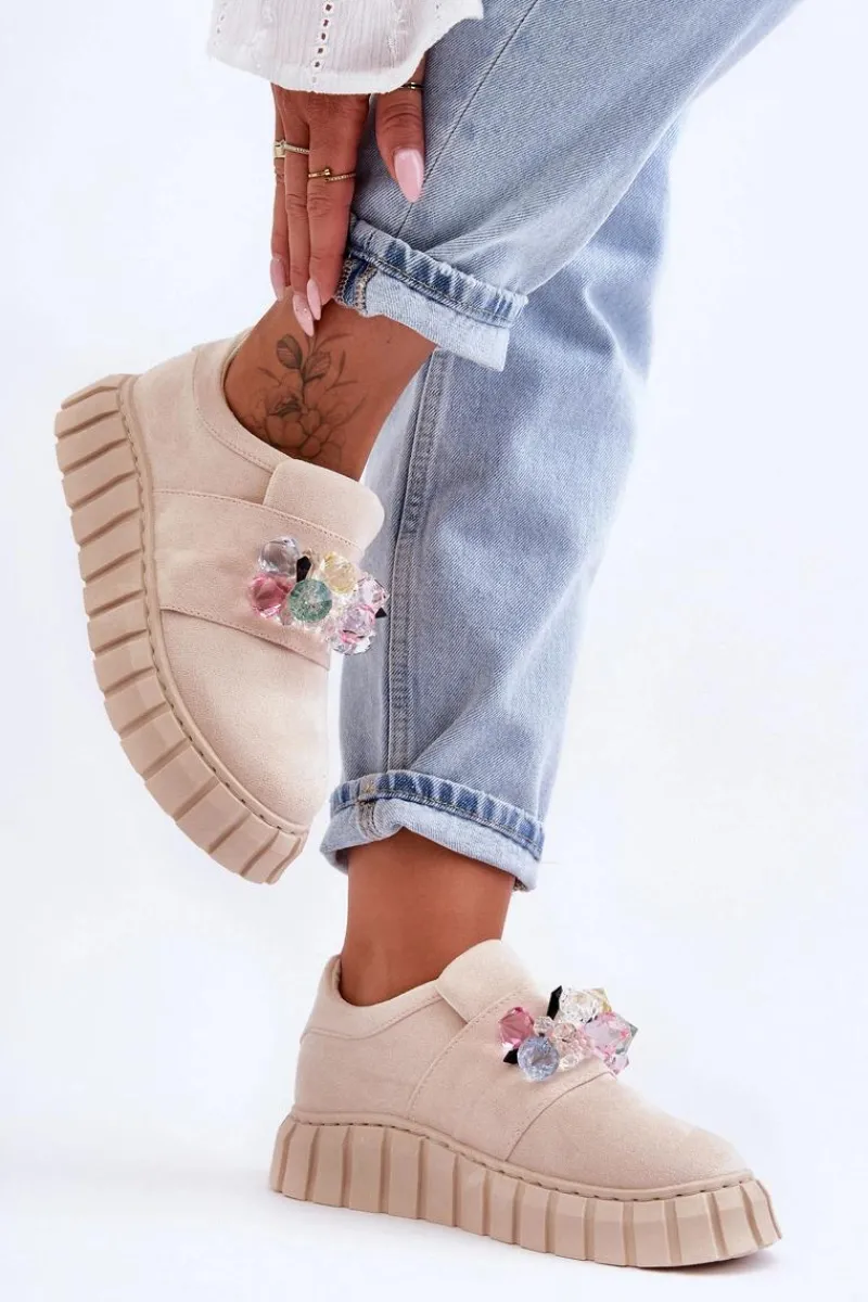 Best Modne Wsuwane Buty Sportowe Półbuty Z Ozdobą Beżowe Desire Damskie Buty Sportowe Na Platformie|Sneakersy Damskie