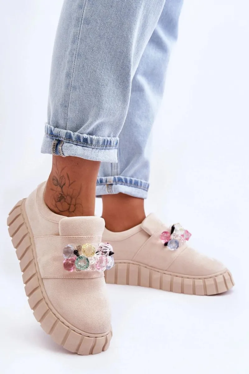 Best Modne Wsuwane Buty Sportowe Półbuty Z Ozdobą Beżowe Desire Damskie Buty Sportowe Na Platformie|Sneakersy Damskie