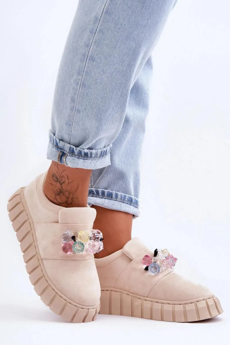 Best Modne Wsuwane Buty Sportowe Półbuty Z Ozdobą Beżowe Desire Damskie Buty Sportowe Na Platformie|Sneakersy Damskie
