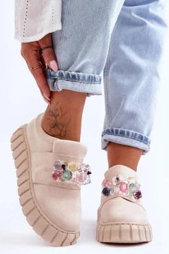 Best Modne Wsuwane Buty Sportowe Półbuty Z Ozdobą Beżowe Desire Damskie Buty Sportowe Na Platformie|Sneakersy Damskie
