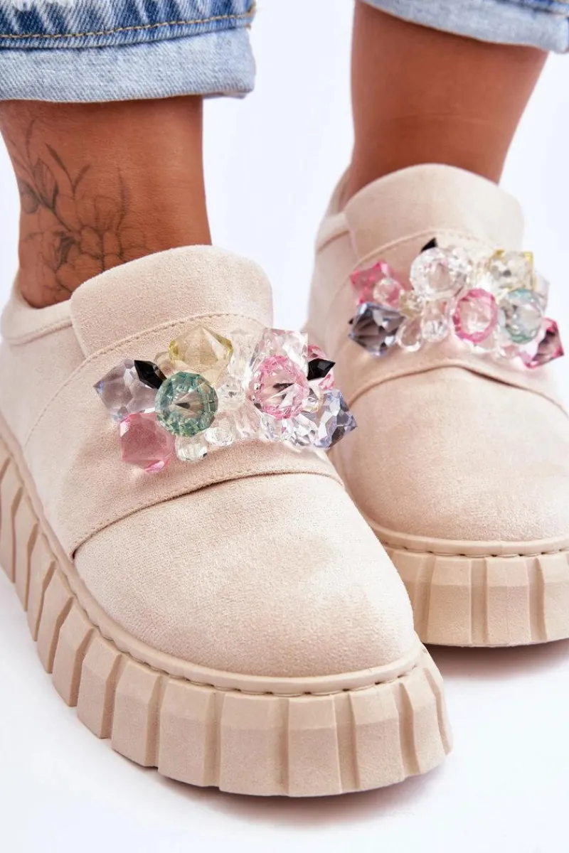 Best Modne Wsuwane Buty Sportowe Półbuty Z Ozdobą Beżowe Desire Damskie Buty Sportowe Na Platformie|Sneakersy Damskie