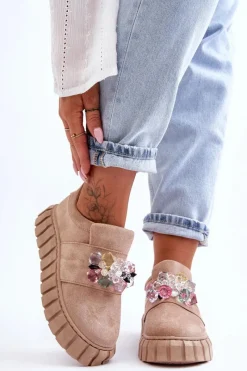 Clearance Boto Modne Wsuwane Buty Sportowe Półbuty Z Ozdobą Ciemnobeżowe Desire