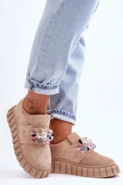 Clearance Boto Modne Wsuwane Buty Sportowe Półbuty Z Ozdobą Ciemnobeżowe Desire