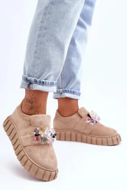 Clearance Boto Modne Wsuwane Buty Sportowe Półbuty Z Ozdobą Ciemnobeżowe Desire