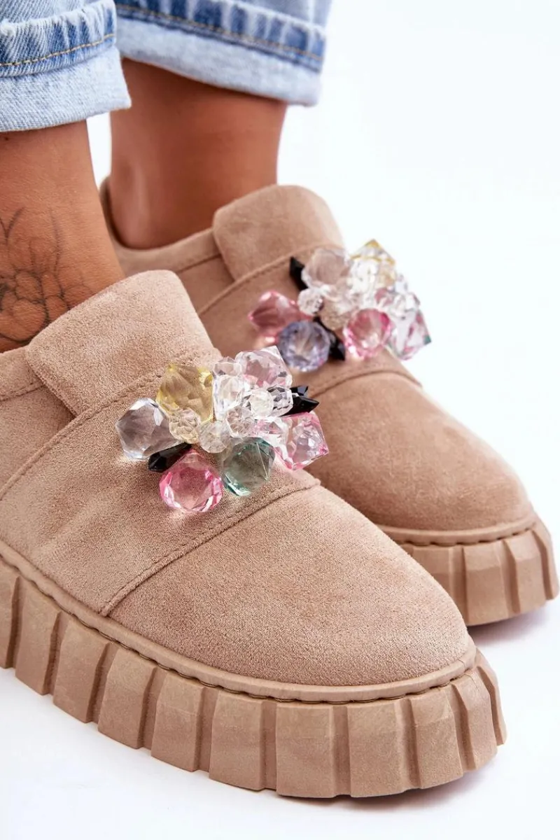 Clearance Boto Modne Wsuwane Buty Sportowe Półbuty Z Ozdobą Ciemnobeżowe Desire