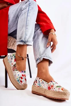 Czarne Espadryle>Boto Modne Wsuwane Espadryle W Kwiaty Białe Morice