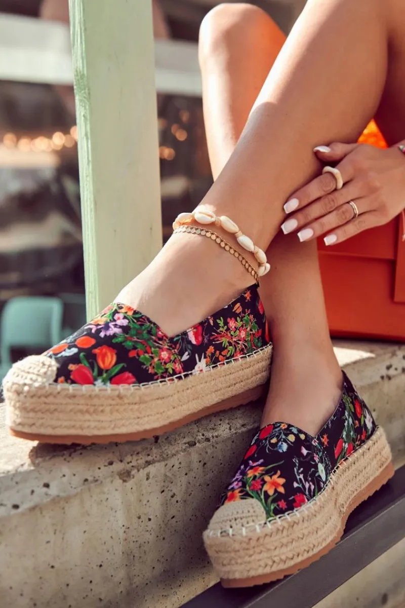 Boto Modne Wsuwane Espadryle W Kwiaty Czarne Morice