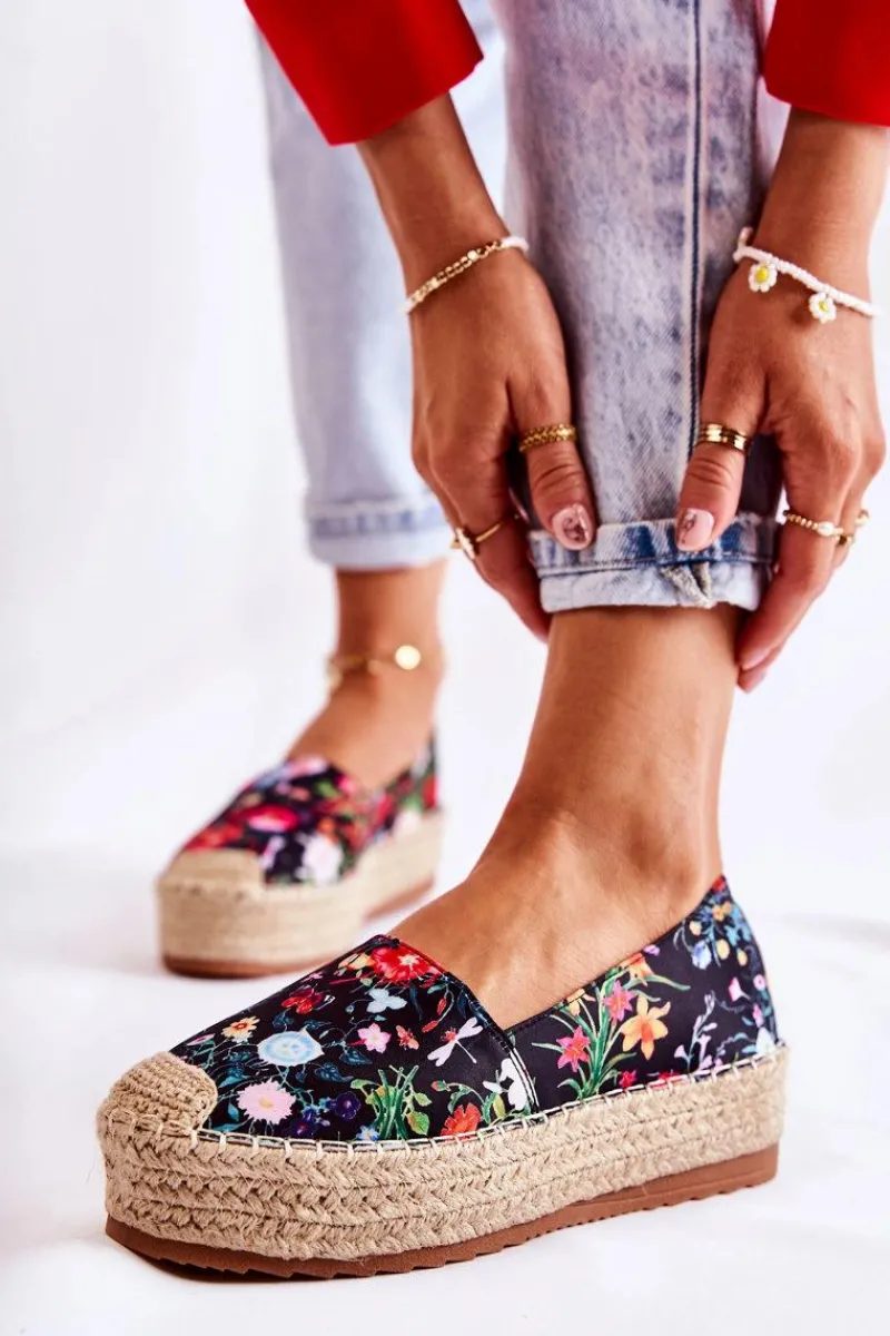 Boto Modne Wsuwane Espadryle W Kwiaty Czarne Morice