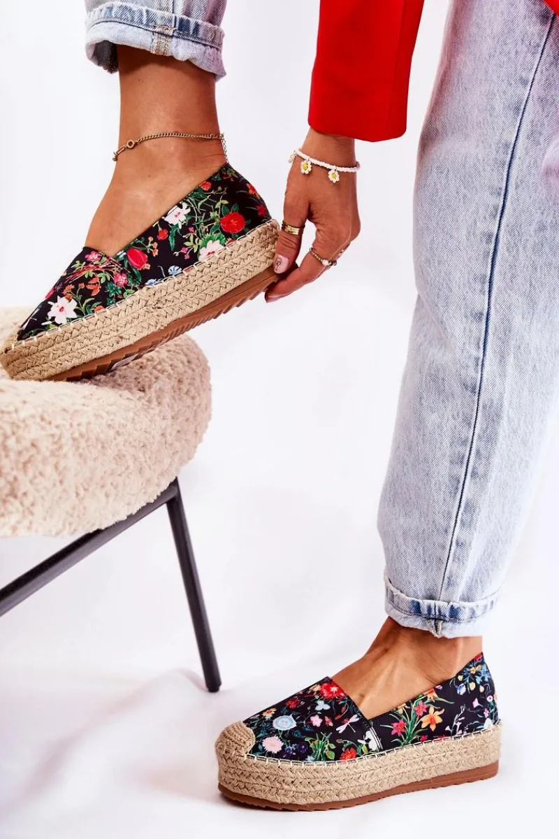 Boto Modne Wsuwane Espadryle W Kwiaty Czarne Morice