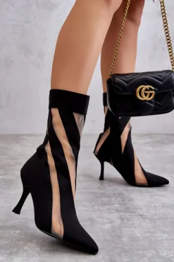 Sale Modne Wysokie Damskie Botki Na Szpilce Czarne Deyna Damskie Czarne Botki|Botki Na Obcasie