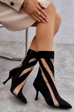 Sale Modne Wysokie Damskie Botki Na Szpilce Czarne Deyna Damskie Czarne Botki|Botki Na Obcasie