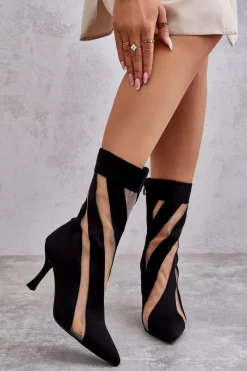 Sale Modne Wysokie Damskie Botki Na Szpilce Czarne Deyna Damskie Czarne Botki|Botki Na Obcasie