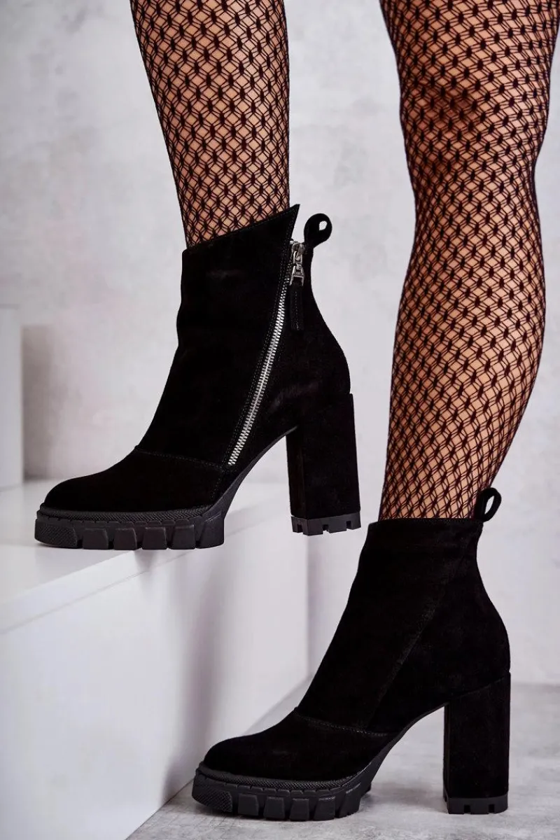 Botki Na Słupku|Czarne Botki>Laura Messi Modne Zamszowe Botki Na Obcasie 2509 Czarne