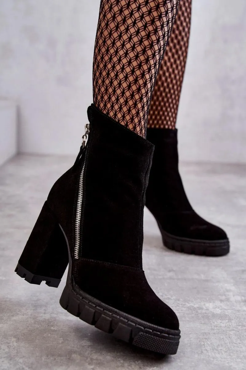 Botki Na Słupku|Czarne Botki>Laura Messi Modne Zamszowe Botki Na Obcasie 2509 Czarne