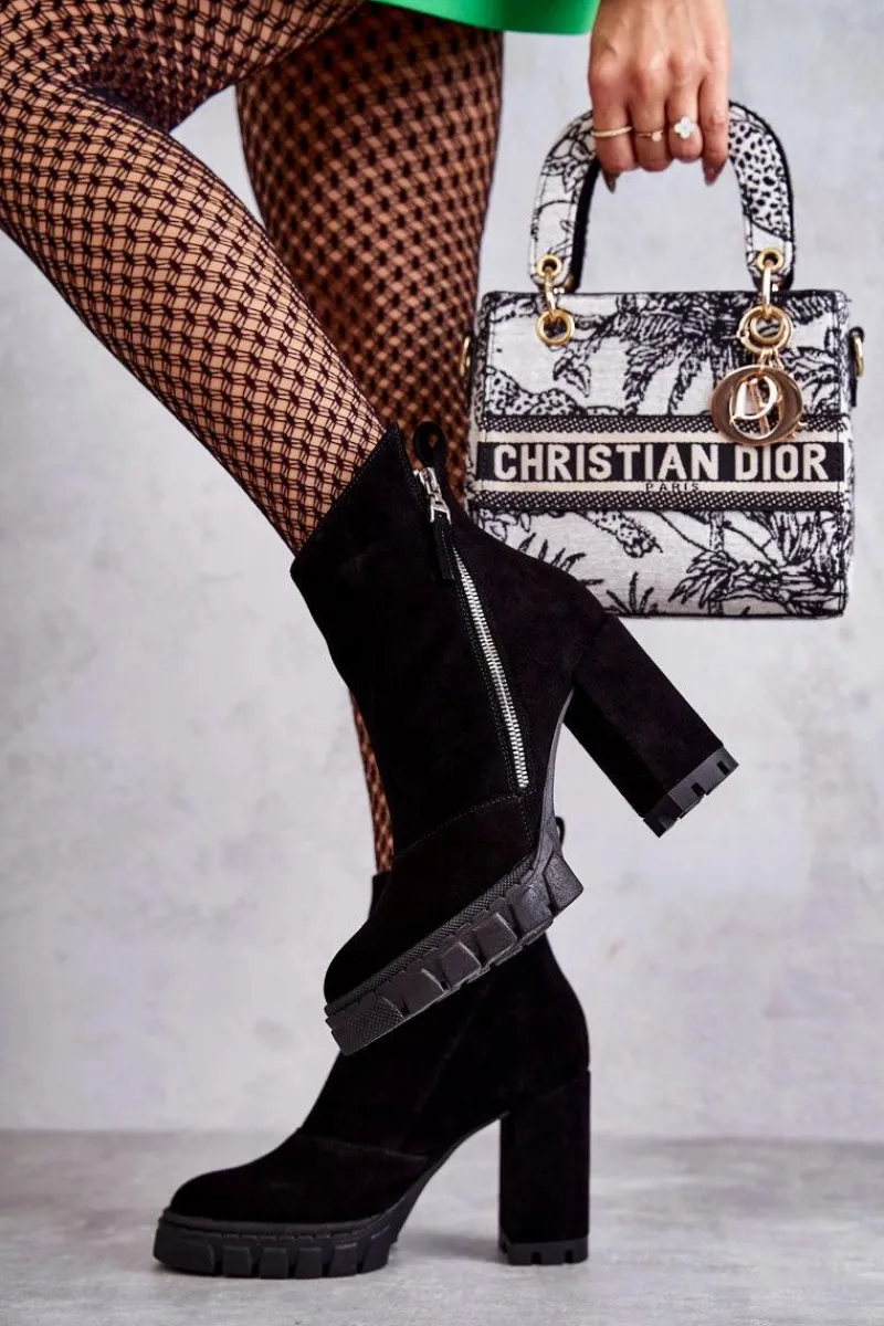 Botki Na Słupku|Czarne Botki>Laura Messi Modne Zamszowe Botki Na Obcasie 2509 Czarne