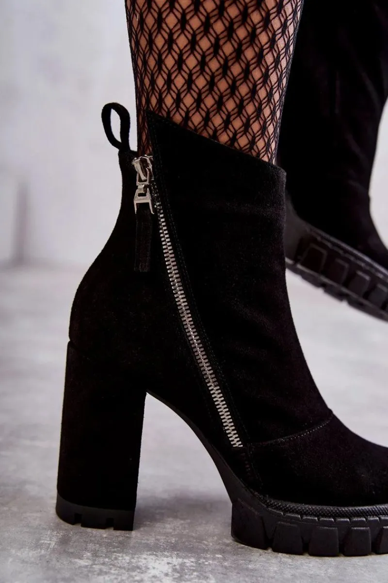 Botki Na Słupku|Czarne Botki>Laura Messi Modne Zamszowe Botki Na Obcasie 2509 Czarne