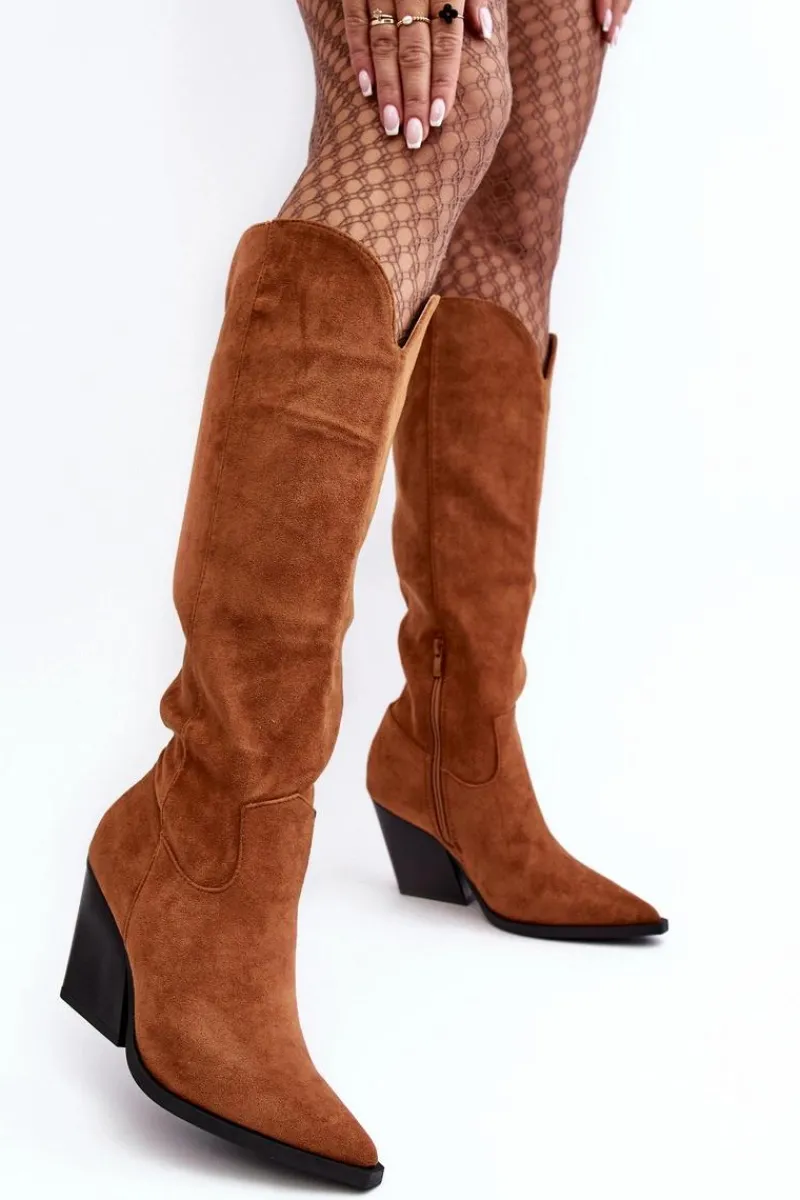 Online Modne Zamszowe Kozaki Kowbojki Camel Delia Damskie Kozaki Wiosenne|Kozaki Przed Kolano