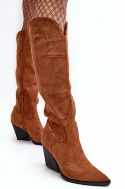 Online Modne Zamszowe Kozaki Kowbojki Camel Delia Damskie Kozaki Wiosenne|Kozaki Przed Kolano