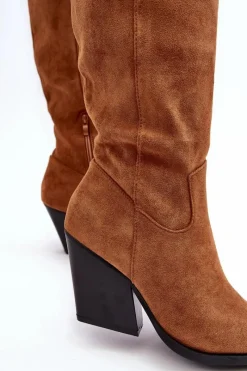 Online Modne Zamszowe Kozaki Kowbojki Camel Delia Damskie Kozaki Wiosenne|Kozaki Przed Kolano