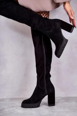 Kozaki Wiosenne|Kozaki Za Kolano>Boto Modne Zamszowe Kozaki Muszkieterki Czarne Estrela