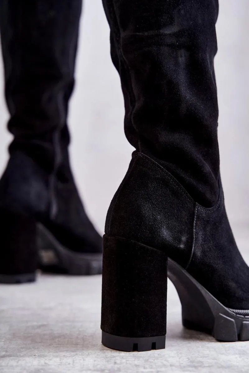 Kozaki Wiosenne|Kozaki Za Kolano>Boto Modne Zamszowe Kozaki Muszkieterki Czarne Estrela