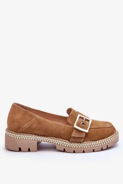 Boto Modne Zamszowe Mokasyny Ciemnobeżowe Eloisa