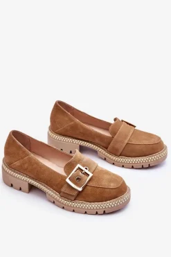 Boto Modne Zamszowe Mokasyny Ciemnobeżowe Eloisa