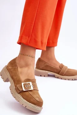 Boto Modne Zamszowe Mokasyny Ciemnobeżowe Eloisa