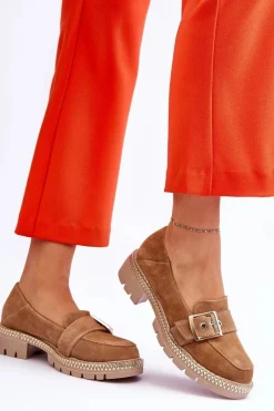 Boto Modne Zamszowe Mokasyny Ciemnobeżowe Eloisa