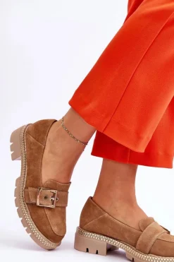 Boto Modne Zamszowe Mokasyny Ciemnobeżowe Eloisa