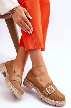 Boto Modne Zamszowe Mokasyny Ciemnobeżowe Eloisa