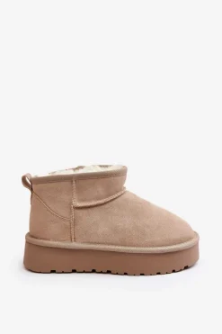 Boto Modne Zamszowe Niskie Śniegowce Jasnobeżowe Nucca Beżowy