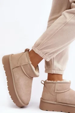 Boto Modne Zamszowe Niskie Śniegowce Jasnobeżowe Nucca Beżowy