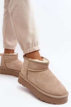 Boto Modne Zamszowe Niskie Śniegowce Jasnobeżowe Nucca Beżowy