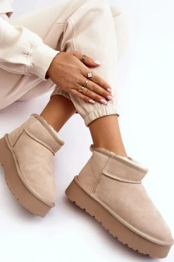 Boto Modne Zamszowe Niskie Śniegowce Jasnobeżowe Nucca Beżowy