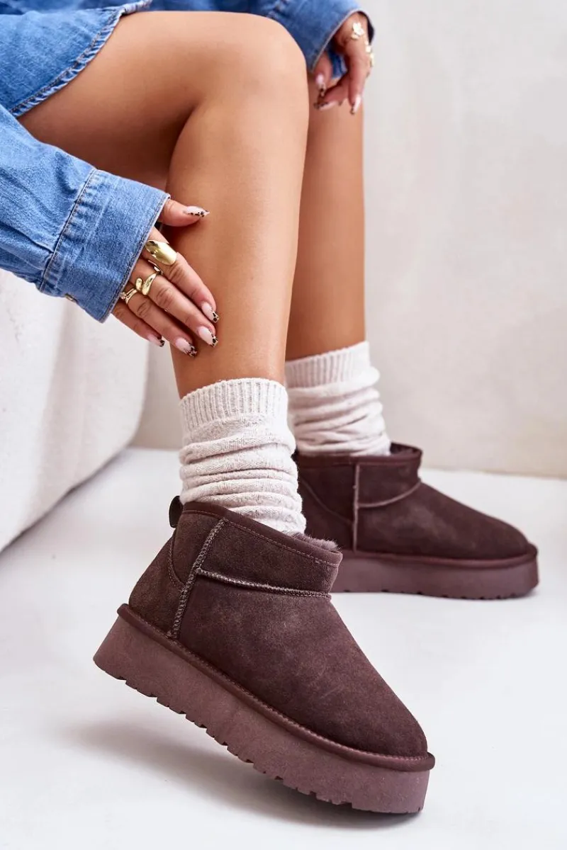 Śniegowce Damskie>Boto Modne Zamszowe Niskie Śniegowce Brązowe Nucca Brązowy