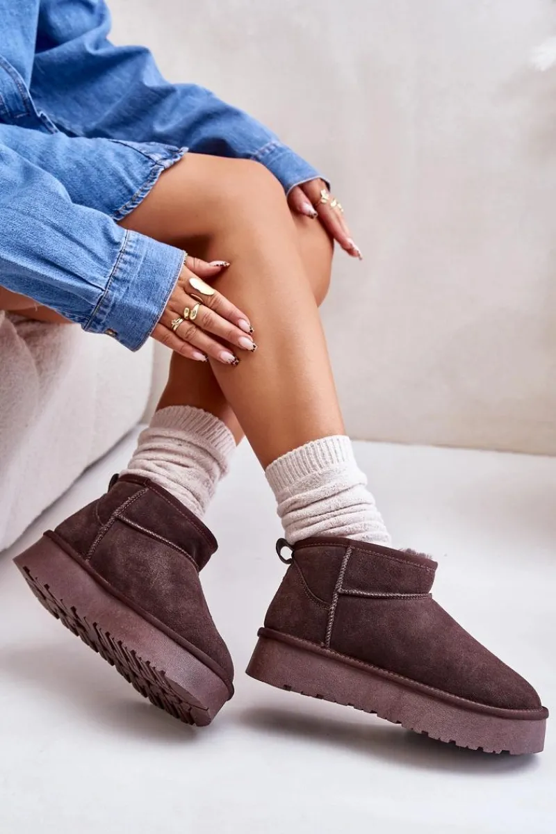 Śniegowce Damskie>Boto Modne Zamszowe Niskie Śniegowce Brązowe Nucca Brązowy