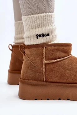 Clearance Boto Modne Zamszowe Niskie Śniegowce Camel Nucca Brązowy