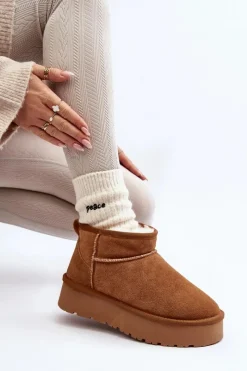 Clearance Boto Modne Zamszowe Niskie Śniegowce Camel Nucca Brązowy