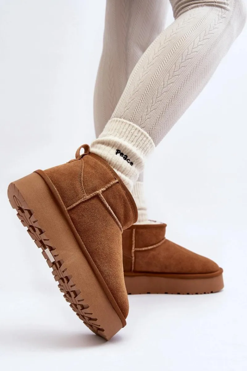 Clearance Boto Modne Zamszowe Niskie Śniegowce Camel Nucca Brązowy