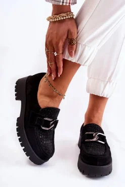 Półbuty Skórzane|Mokasyny Damskie Zamszowe>Boto Modne Zamszowe Półbuty Loafery Czarne Lemar Rayhan