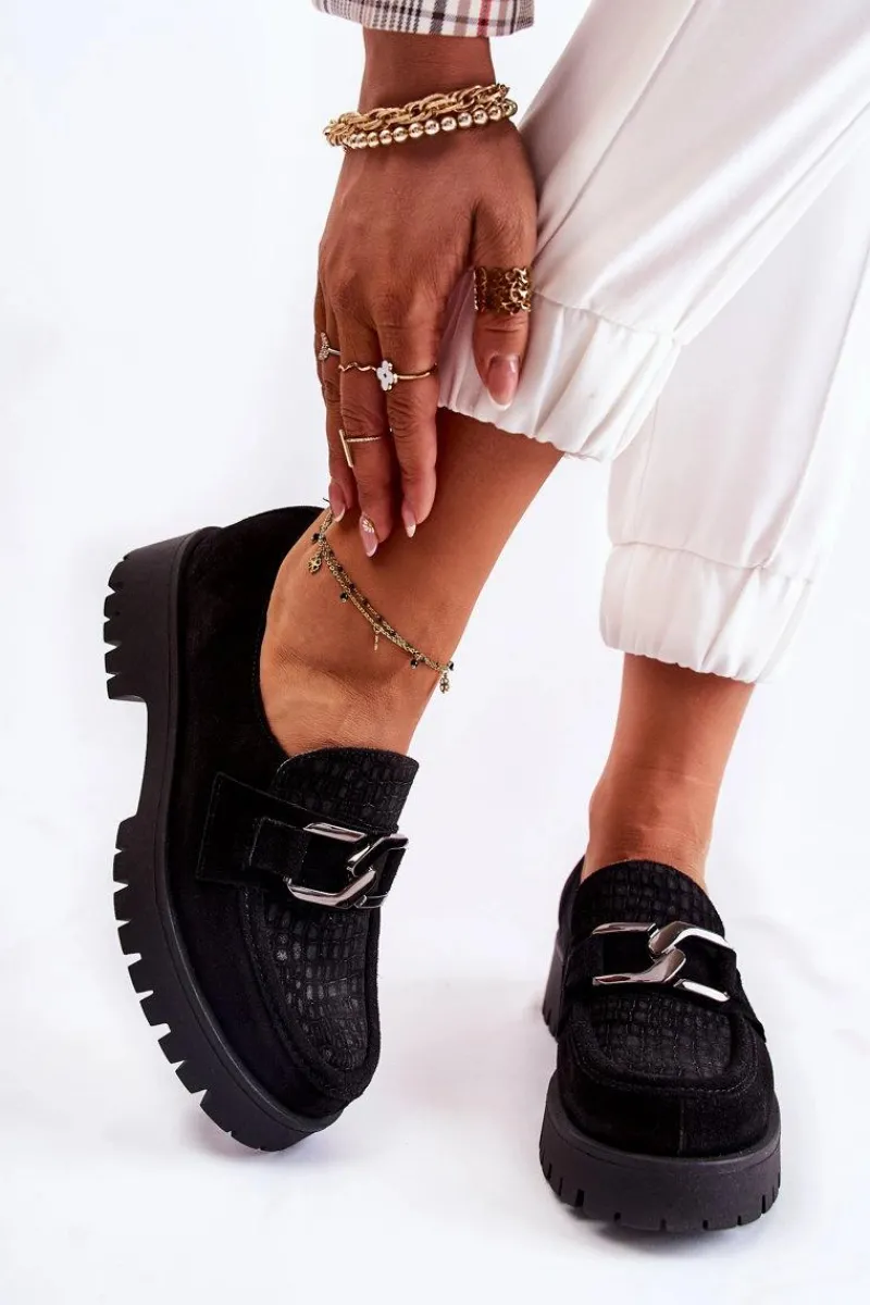 Półbuty Skórzane|Mokasyny Damskie Zamszowe>Boto Modne Zamszowe Półbuty Loafery Czarne Lemar Rayhan