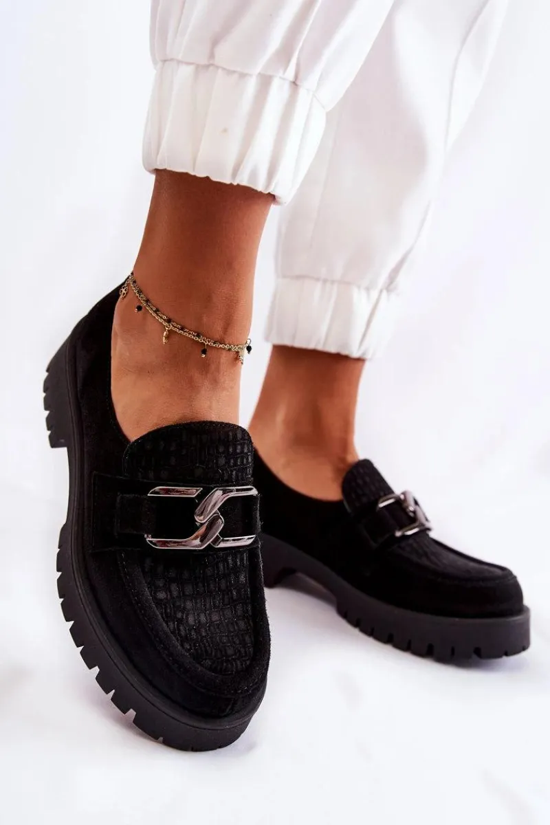 Półbuty Skórzane|Mokasyny Damskie Zamszowe>Boto Modne Zamszowe Półbuty Loafery Czarne Lemar Rayhan