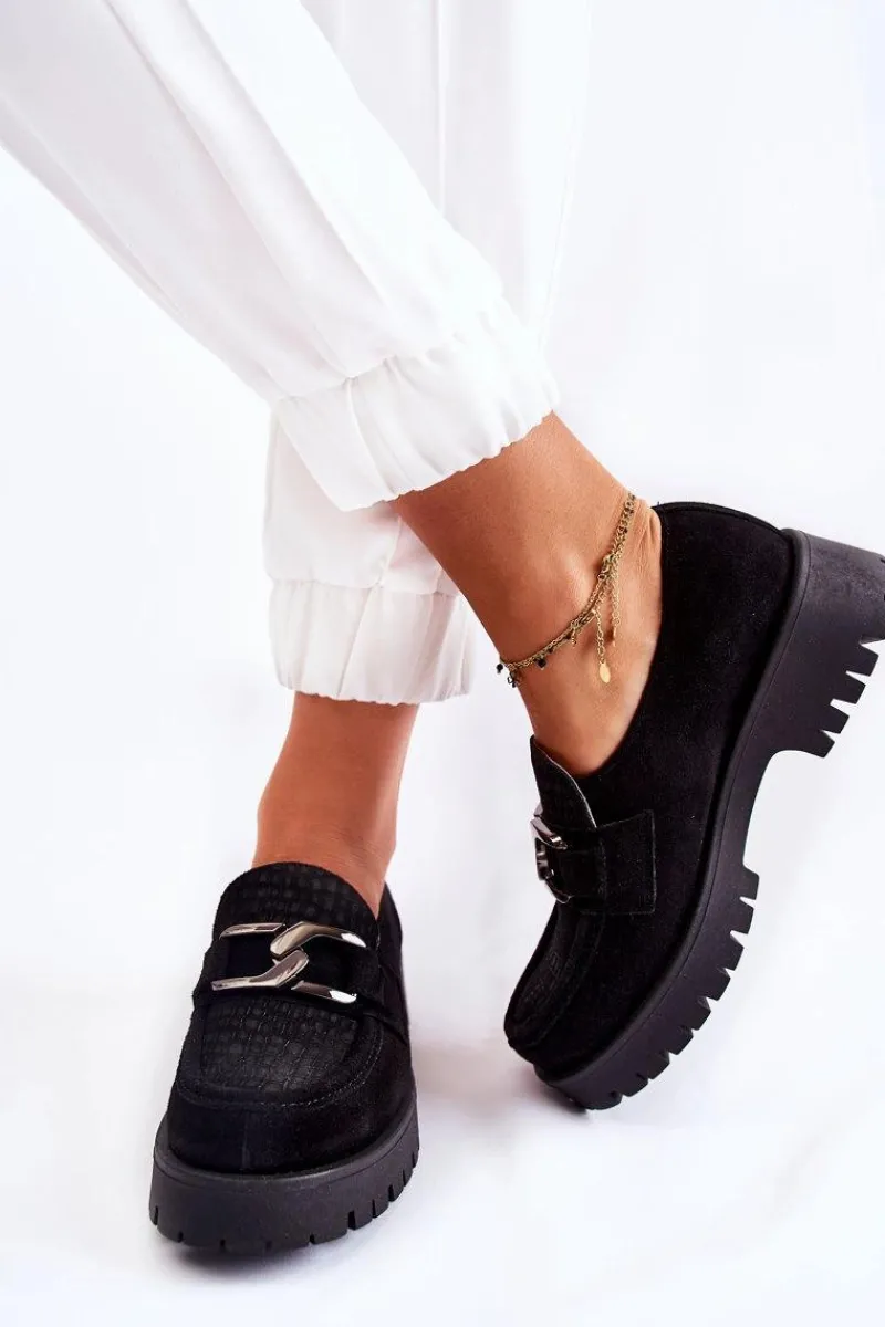 Półbuty Skórzane|Mokasyny Damskie Zamszowe>Boto Modne Zamszowe Półbuty Loafery Czarne Lemar Rayhan